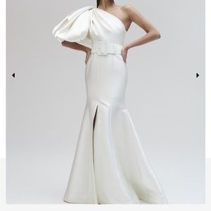 Adela One-Sleeve Winter White Gown